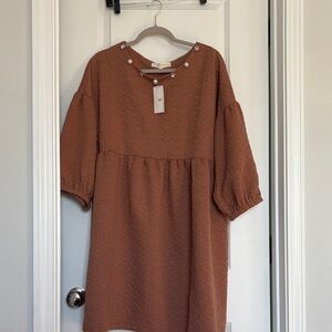 Simply Southern Rust Dress with Pearl Details